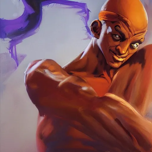 Prompt: greg manchess portrait painting of dhalsim from street fighter shaping a fireball as overwatch character, medium shot, asymmetrical, profile picture, organic painting, sunny day, matte painting, bold shapes, hard edges, street art, trending on artstation, by huang guangjian and gil elvgren and gerald brom
