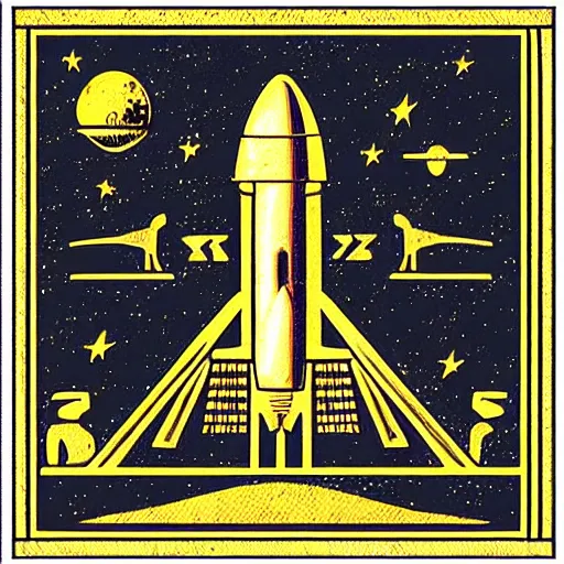 Prompt: “space x rocket and booster drawing in hieroglyph pictogram ancient Egypt 8k sepia gold cracked ”