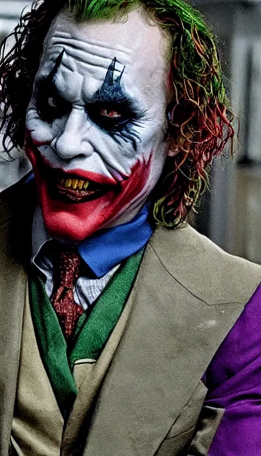 Image similar to WHY SO SERIOUS? Heath Ledger as the Joker, movie still, sharp, highly detailed, hollywood movie