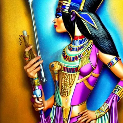 Image similar to fantasy egyptian goddess doing a magic trick, colorful, hyper realistic