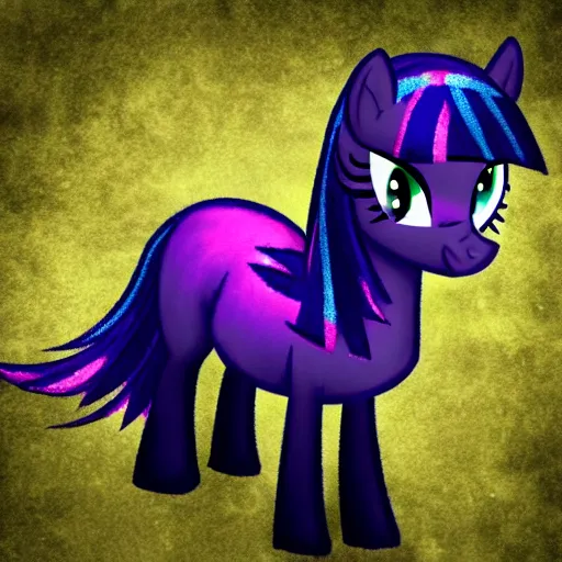 Prompt: photo of feral cryptid wild my little ponies twilight sparkle in the woods