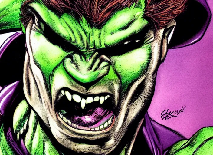 Image similar to portrait of hyper realistic comic green goblin