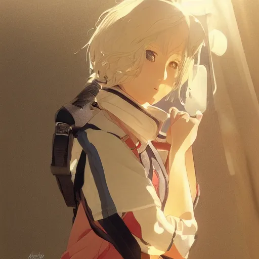 Image similar to a girl is waiting, sport clothing, anime style, short hair, hair down, symmetrical facial features, from arknights, hyper realistic, 4 k, rule of thirds, extreme detail, detailed drawing, trending artstation, realistic lighting, by alphonse mucha, greg rutkowski, sharp focus, backlit, real faces, realistic anatomy,