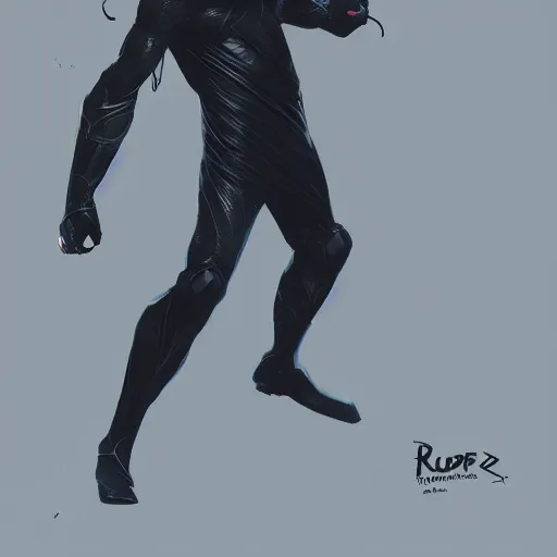 Image similar to a hero named rope man, his suit is black and blue and he has a bat like wing suit under it, mystic, concept art, artstation, greg rutkowski, reference sheet