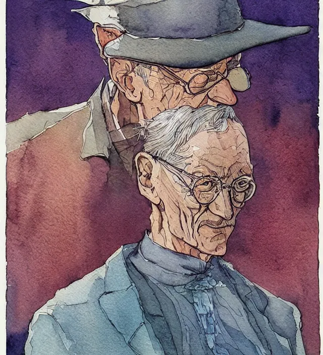 Image similar to a 3 / 4 view watercolor ink painting of an hermann hesse in the style of jean giraud in the style of moebius trending on artstation deviantart pinterest detailed realistic hd 8 k high resolution