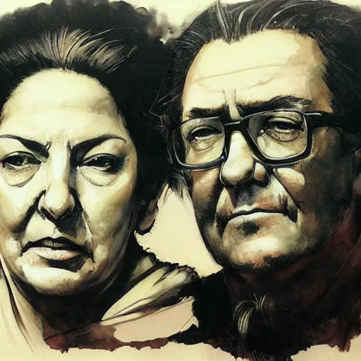 Image similar to gabriela mistral and roberto bolano, portrait by yoji shinkawa and esao andrews