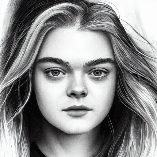 Prompt: professional painting of Elle Fanning in the style of David Fincher, head and shoulders portrait, symmetrical facial features, smooth, sharp focus, illustration, intricate, stormy weather, extremely detailed masterpiece,