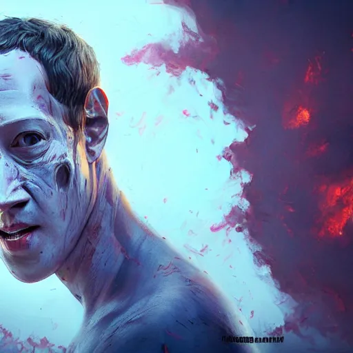 Image similar to mark zuckerberg Horror burned face , digital art , trending on artstation , matte painting , Hyperdetailed , CGSociety