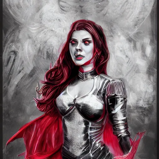 Prompt: Portrait of Wanda the scarlet witch, Marvel, highly detailed, anger, fear, ominous background, artstation, trending on ArtStation, by smile _zPRO