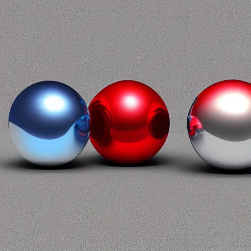 Prompt: chrome spheres on a red cube, rendered in redshift