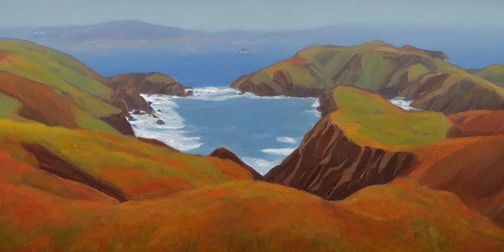 Image similar to marin headlands by olof krans, oil on board
