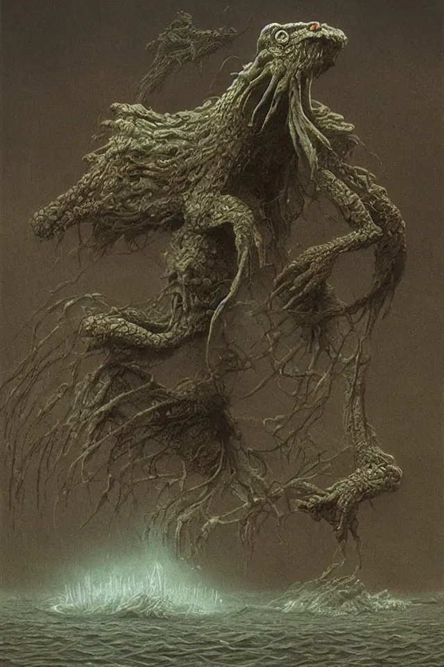 Image similar to water monster 4k by zdzisław beksiński