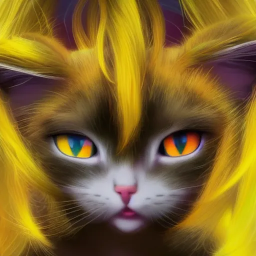 Image similar to poster of yellow hair anime cat girl, 8K