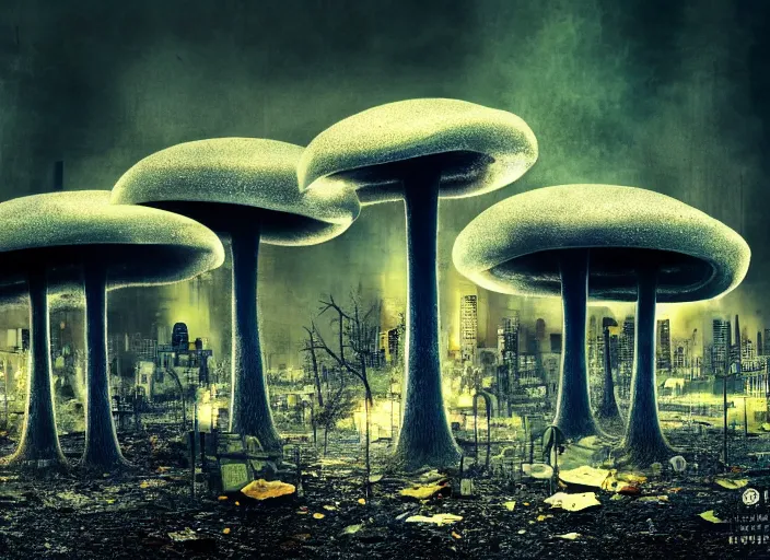 Image similar to nuclear mushroom in the city . Horror dystopia style. Highly detailed 8k. Intricate. Nikon d850 300mm. Award winning photography.