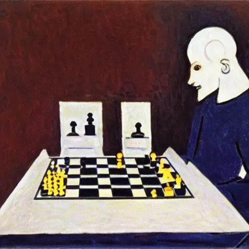 Image similar to An oil painting by Matisse of a humanoid robot playing chess