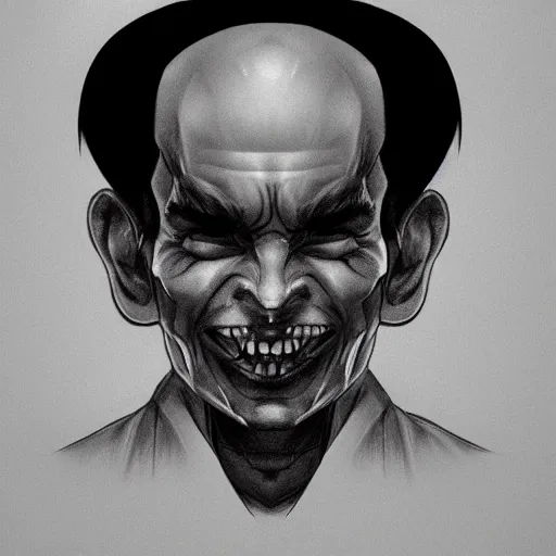 Prompt: black and white pencil portrait of a ho chi minh, vampire, fantasy, wizard, trending artstation, relaxed expression, dark lighting, high detail