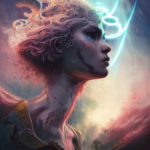 Prompt: detailed photo of valhalla, 8 k, by tristan eaton, stanley artgermm, tom bagshaw, greg rutkowski, carne griffiths, trending on deviantart, hyper detailed, glorious lighting, dramatic lightning