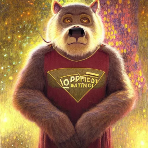 Image similar to a portrait of a male manbearpig in starfleet uniform at night in a dark forest. zootopia fursona furaffinity furry art detailed face painting by gaston bussiere craig mullins jc leyendecker gustav klimt artgerm greg rutkowski furry