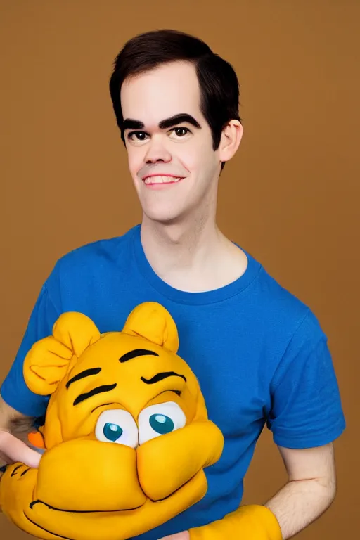 Prompt: portrait of Jacksfilms dressed in Garfield costume, starring in live-action adaptation of the comics, cosplay portrait photograph,