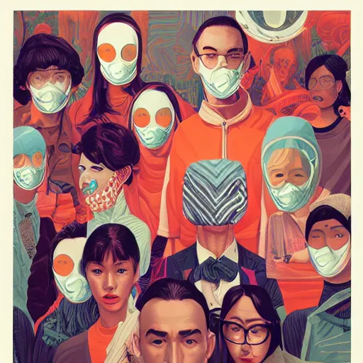 Image similar to portrait of people with sanitary mask, Tristan Eaton, artgerm, Victo Ngai, RHADS, ross draws