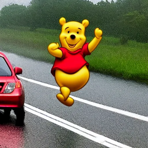 winnie the pooh driving a car down a motorway while | Stable Diffusion ...