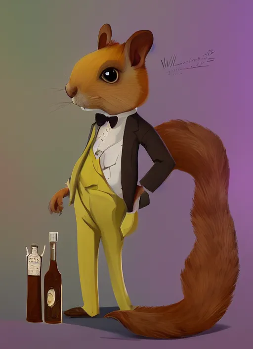 Prompt: squirrel anthro as a dapper bartender with a big, fluffy tail, retrofuturism, art deco, detailed painterly digital art by WLOP and Cory Loftis, 🐿🍸🍋, furaffinity, trending on artstation