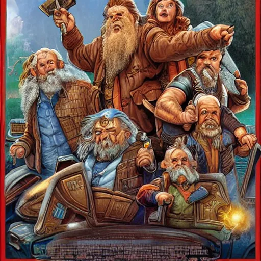 Image similar to “dwarves back to the future, cinematic poster by Mark Brooks, Donato Giancola, Victor Nizovtsev, Scarlett Hooft, Graafland, Chris Moore”