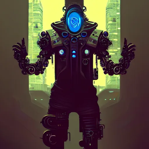 Image similar to bearded man with extremely large and intricate eye cyberpunk bionics with angry blue eyes and slim features looking askance, eye cyberpunk bionics, retro futurist style, intricate, elegant gleaming intricate baroque jewelry, angelic halo, highly detailed, digital painting, artstation, concept art, smooth, sharp focus, illustration, art by wlop, mars ravelo and greg rutkowski,