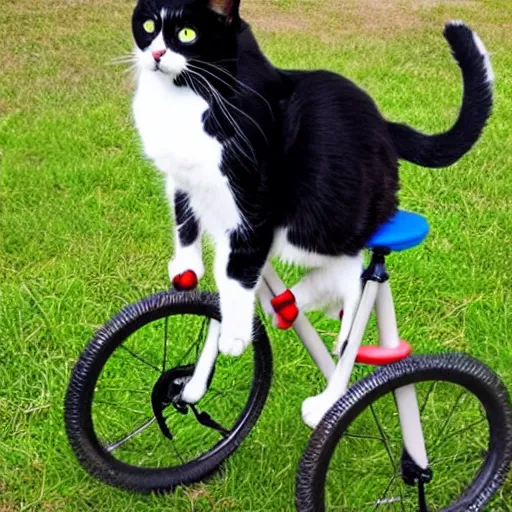 Image similar to photo of a cat riding a unicycle