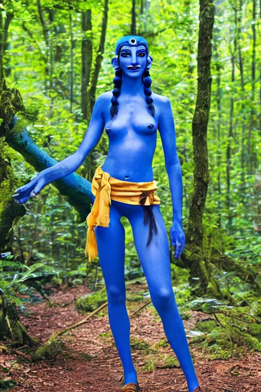 Prompt: a german woman dressed as a blue-skinned female navi from avatar standing in a forest, high resolution film still, 8k, HDR colors, cosplay, outdoor lighting, high resolution photograph, photo by bruce weber