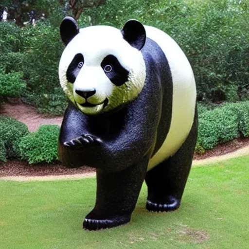 Prompt: giant panda chrome statue