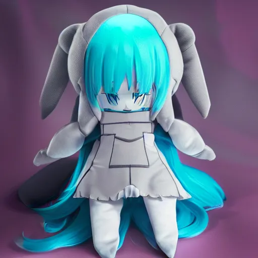 Prompt: cute fumo plush of the heroine of an rpg game that was unexpectedly tragic and dark, psychological horror, refractions and lens flare, vray