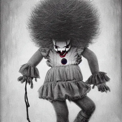 Image similar to cute young pennywise the dancing clown by beksinski