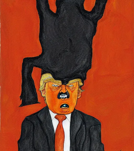 Prompt: painting of an angry donald trump by egon schiele
