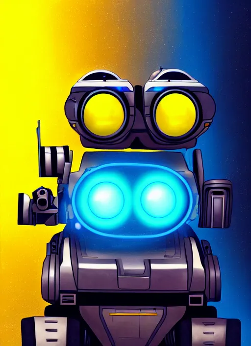 Image similar to symmetry!! portrait of wall - e, sci - fi, tech wear, blue and yellow glowing lights!! intricate, elegant, highly detailed, digital painting, artstation, concept art, smooth, sharp focus, illustration