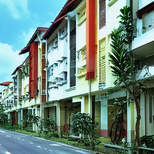 Image similar to a shophouse in a singaporean housing estate, by satoshi kon