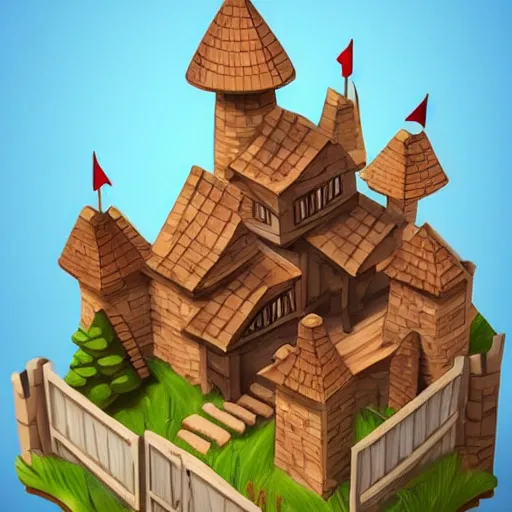 Prompt: wooden castle,cartoony,isometric sky view,diorama,high quality!!!!!!!!!!!!!!!