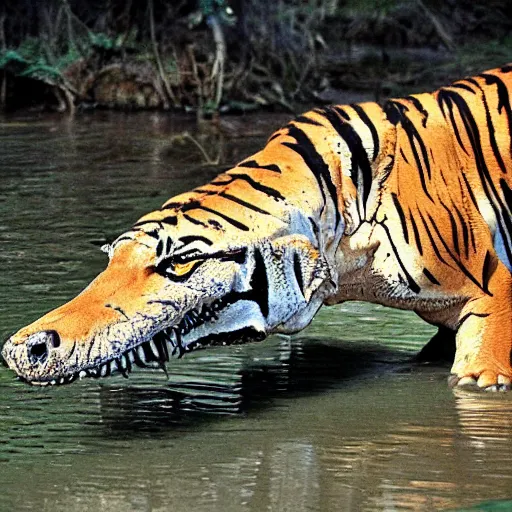 Prompt: a crocodile and tiger mutant