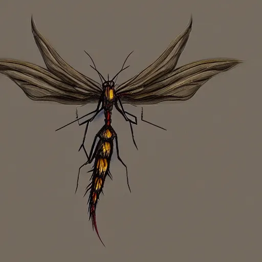 Prompt: beautiful mosquito with dragon wings and tail | macro | trending on artstation