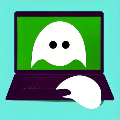 Image similar to simple vector illustration of a cute and friendly ghost typing on a laptop