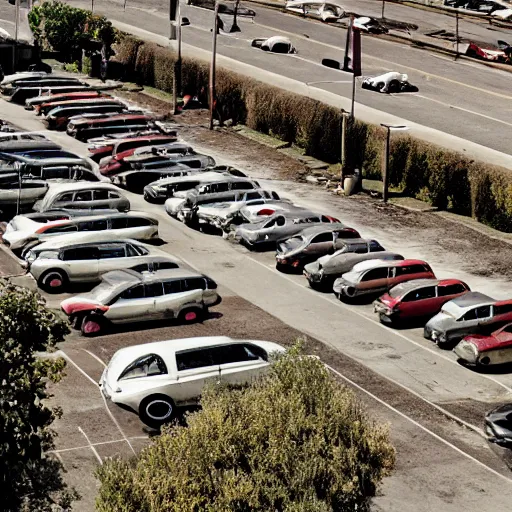 Prompt: Photograph of an ancient Roman McDonalds parking lot, wideshot,longshot,fullshot.