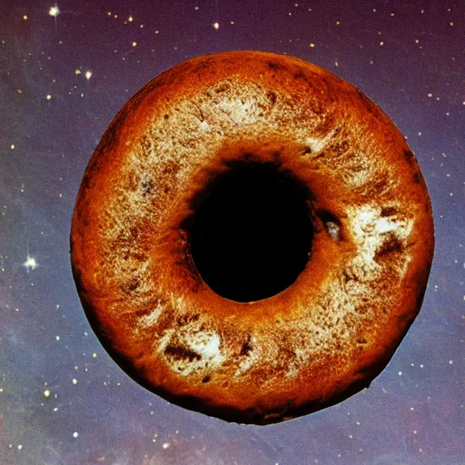 Prompt: a nasa photograph of a bagel laying on the surface of venus