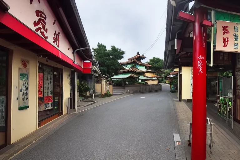 Image similar to ⛩ close to pizza hut, outside