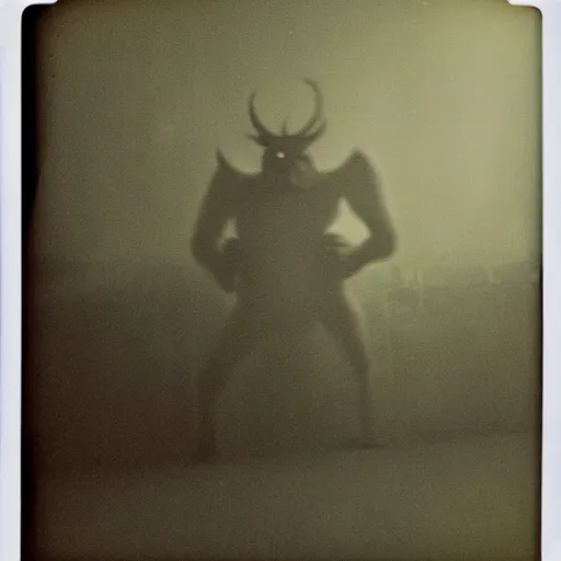 Image similar to old polaroid of a demon apearing in a dark spot of a room