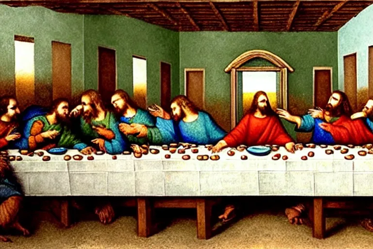 Image similar to the last supper with lizards