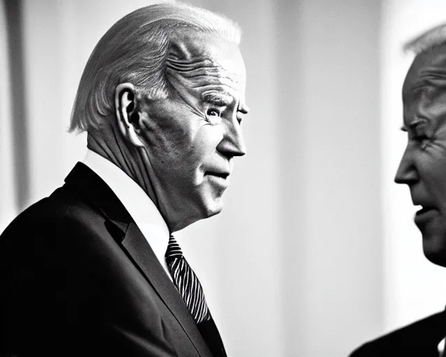 Image similar to president joe biden face to face with president joe biden, nikon 3 5 mm, photograph