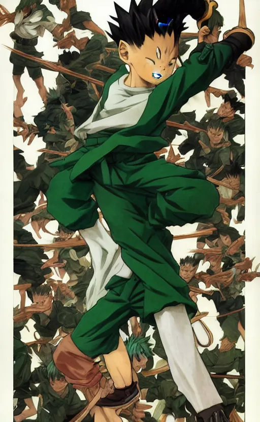 Image similar to Gon Freecss from HxH doing janken, 8k, digital art, drawn by j.c. leyendecker, amazing quality