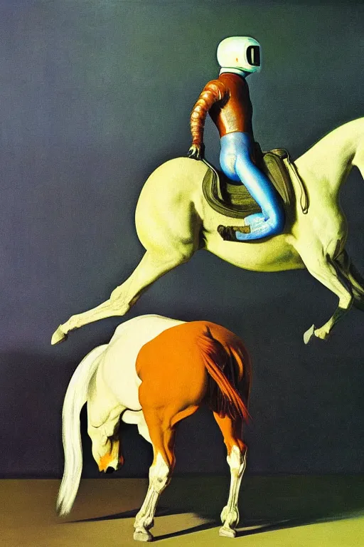 Prompt: a horse stands on the back of a horse astronaut, hauntingly surreal, highly detailed painting by francis bacon, edward hopper, adrian ghenie, gerhard richter, and james jean soft light 4 k,