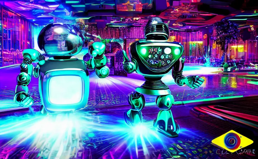 Image similar to robodads cybercore disco rave, highly detailed, extremely high quality, hd, 4 k, 8 k, professional photographer, 4 0 mp, lifelike, top - rated, award winning, cinematic, realistic, detailed lighting, detailed shadows, sharp, no blur, edited, corrected, trending