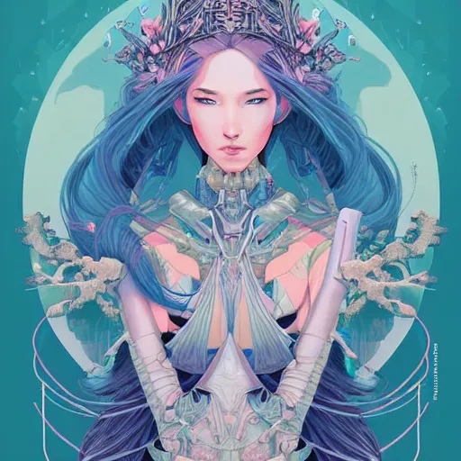 Image similar to ethereal cybernetic princess in the mountains, extremely detailed, sharp focus, wide view, full body shot, smooth, digital illustration, by james jean, by rossdraws, frank franzzeta, sakimichan